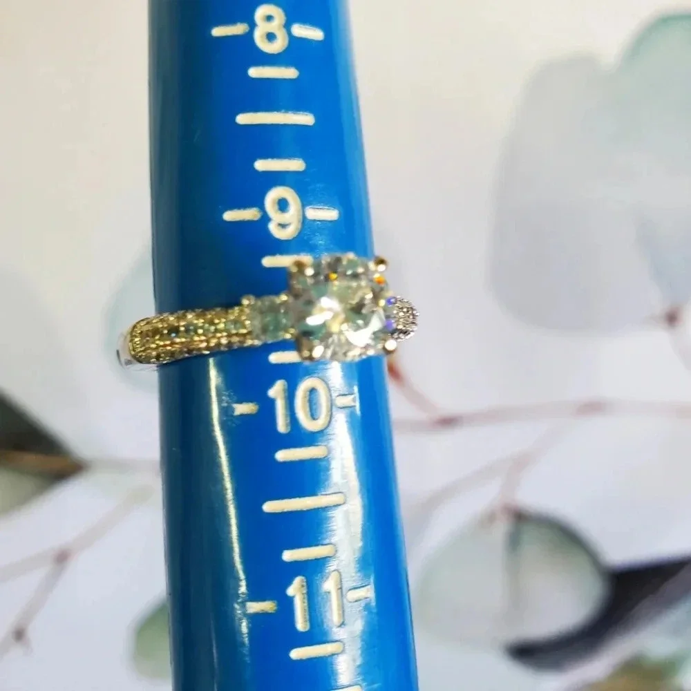 Classic Round 6.20ct Pave White Topaz Engagement Ring sz 9.5-10